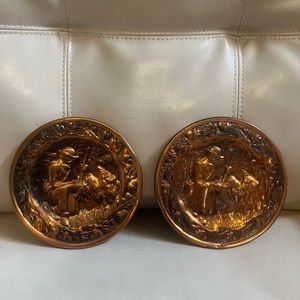 Vintage copper raised relief plates